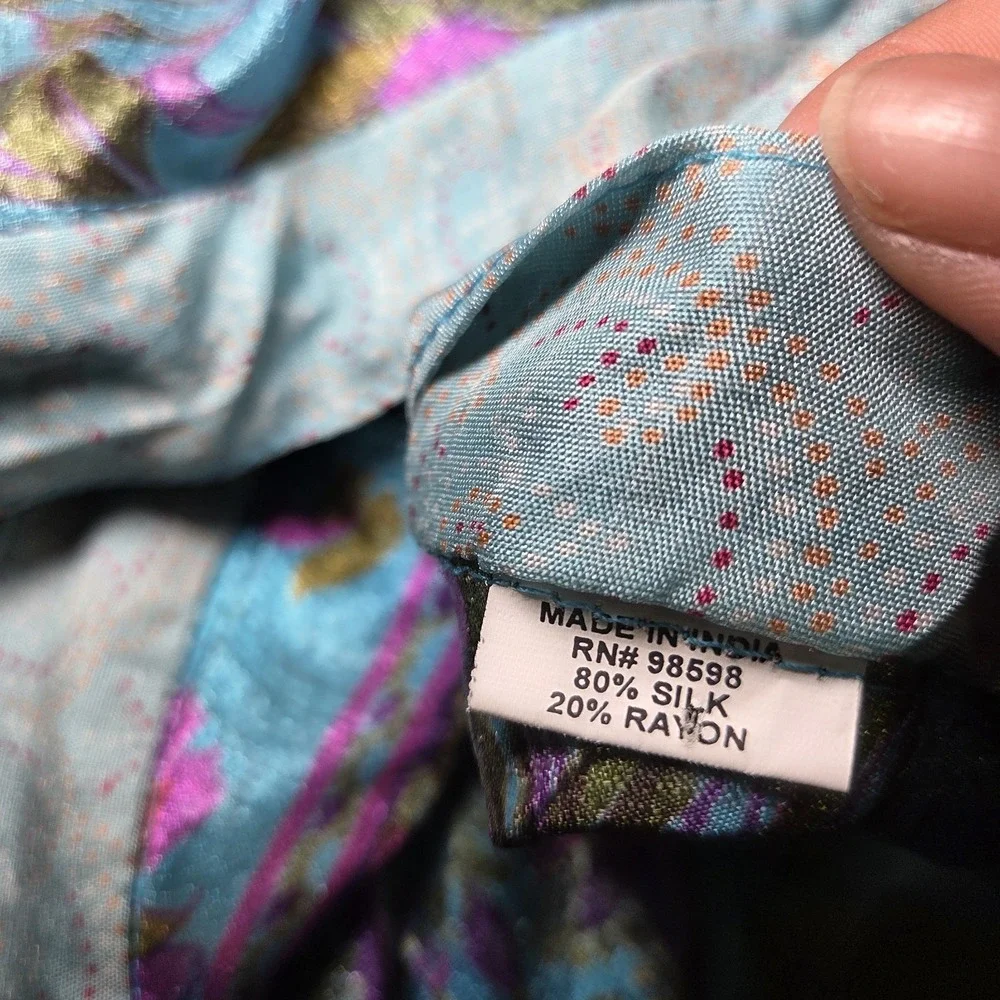 Silk Blend Reversible Wrap Skirt Blue Floral Paisley Boho Sarong Hippie Festival